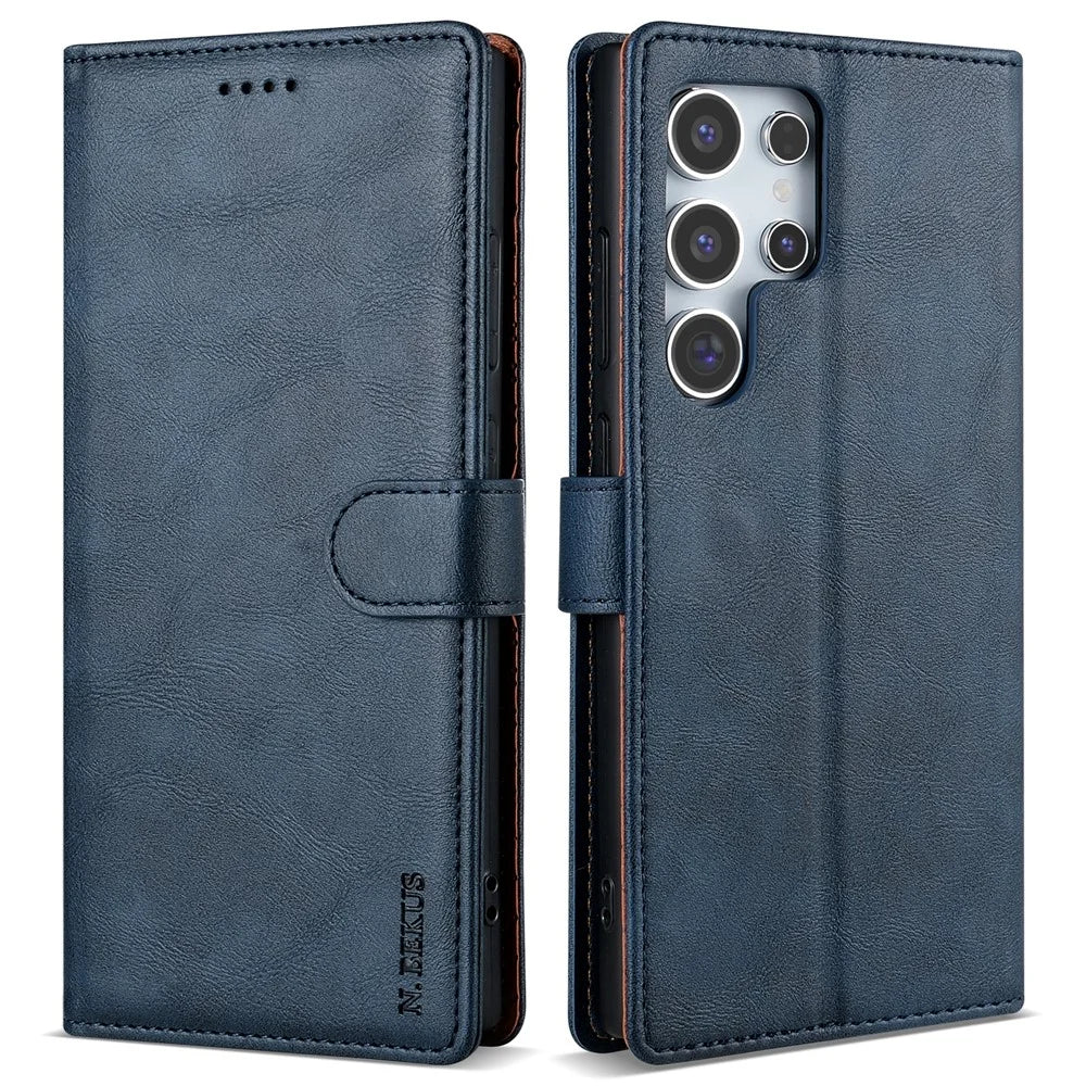 N.BEKUS CSJ-001 For Samsung Galaxy S24 Ultra Case Wallet Card Slots Phone Leather Cover - Blue - 1