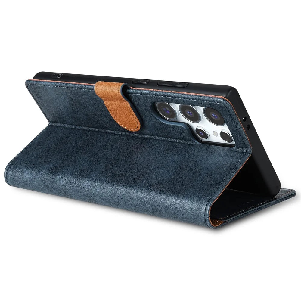 N.BEKUS CSJ-001 For Samsung Galaxy S24 Ultra Case Wallet Card Slots Phone Leather Cover - Blue - 3