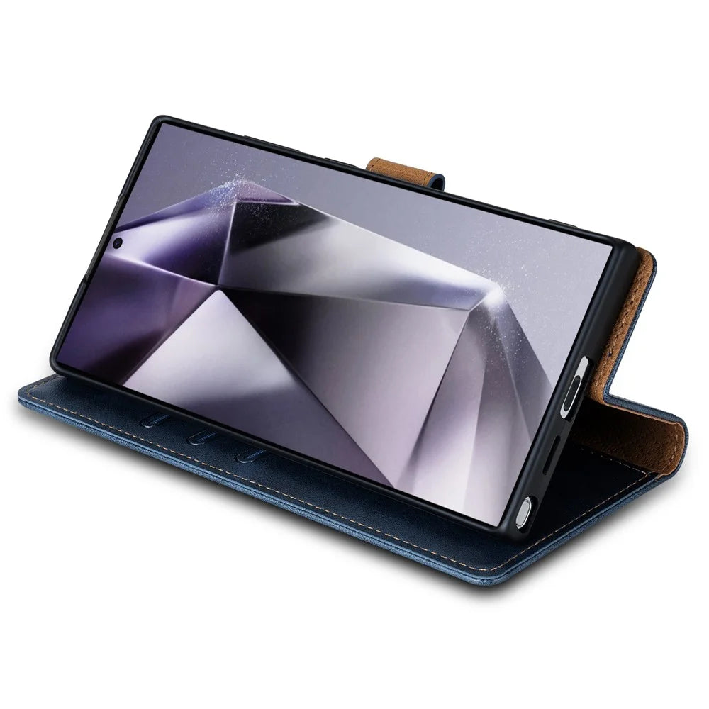 N.BEKUS CSJ-001 For Samsung Galaxy S24 Ultra Case Wallet Card Slots Phone Leather Cover - Blue - 4