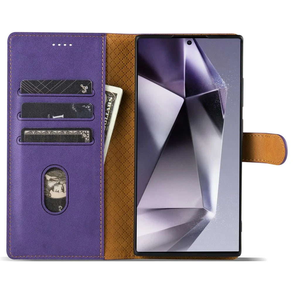 N.BEKUS CSJ-001 For Samsung Galaxy S23 Ultra Phone Case Solid Color Leather Wallet Cover - Purple - 2