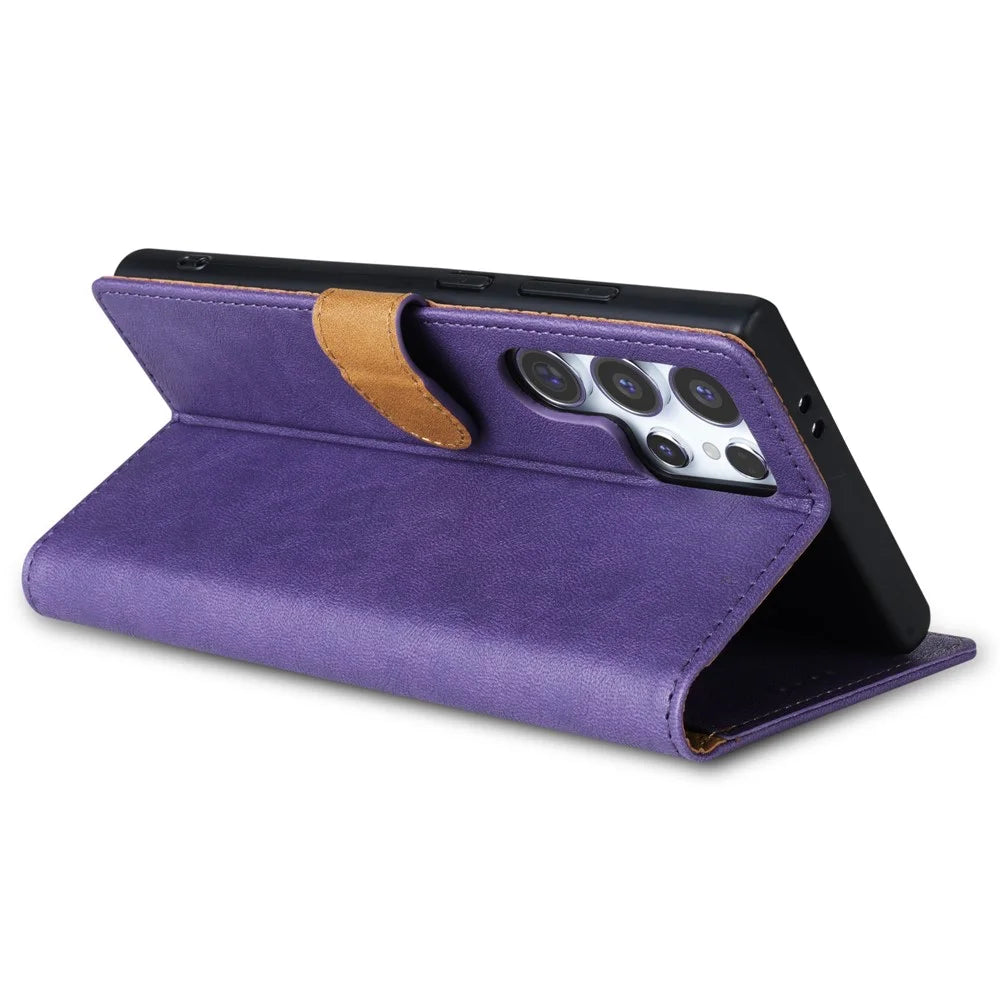 N.BEKUS CSJ-001 For Samsung Galaxy S23 Ultra Phone Case Solid Color Leather Wallet Cover - Purple - 3