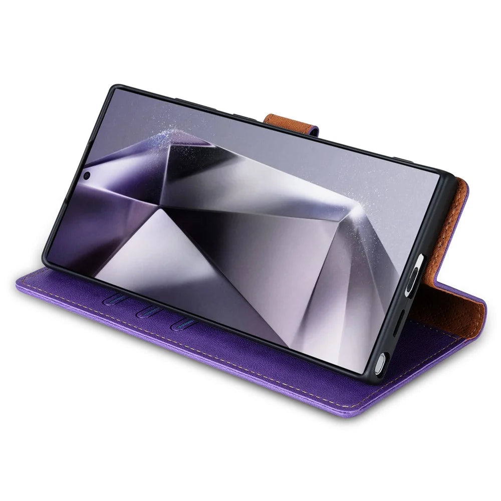 N.BEKUS CSJ-001 For Samsung Galaxy S23 Ultra Phone Case Solid Color Leather Wallet Cover - Purple - 4