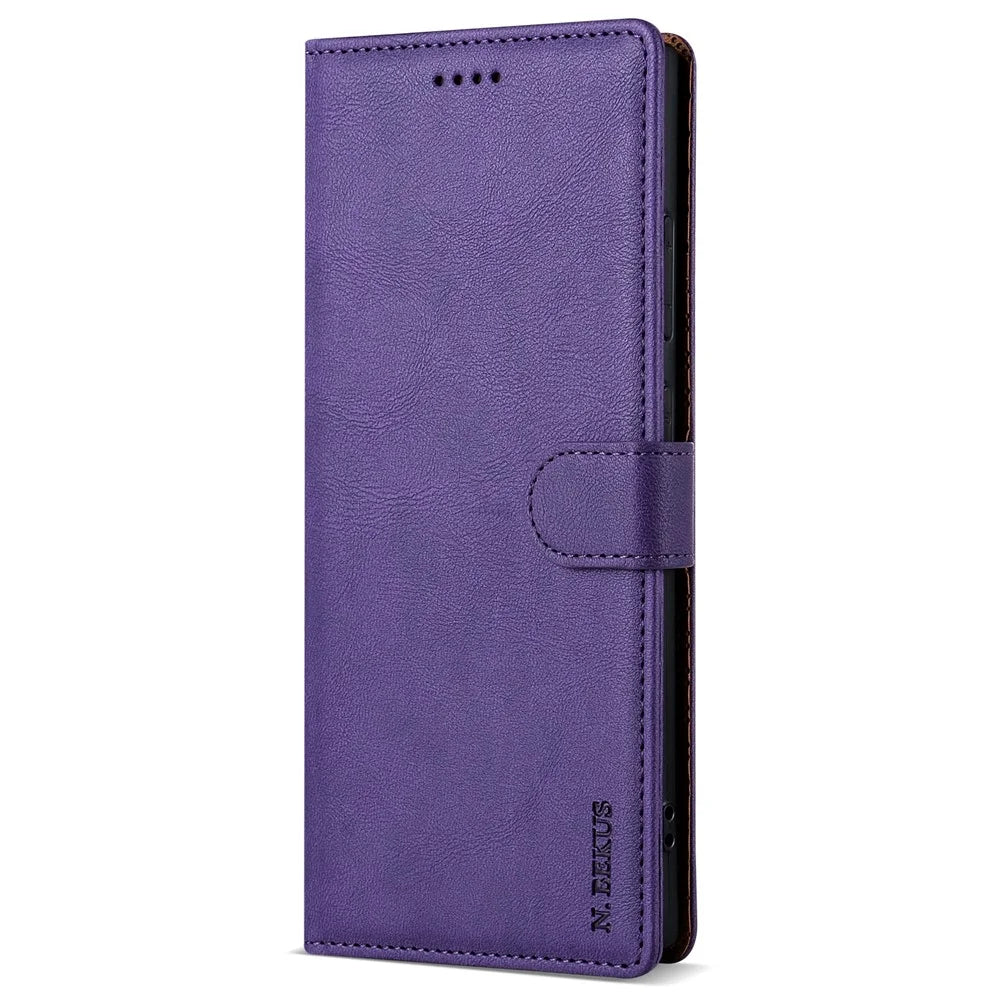 N.BEKUS CSJ-001 For Samsung Galaxy S23 Ultra Phone Case Solid Color Leather Wallet Cover - Purple - 5
