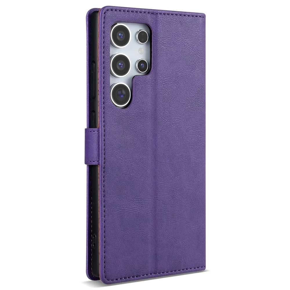 N.BEKUS CSJ-001 For Samsung Galaxy S23 Ultra Phone Case Solid Color Leather Wallet Cover - Purple - 6