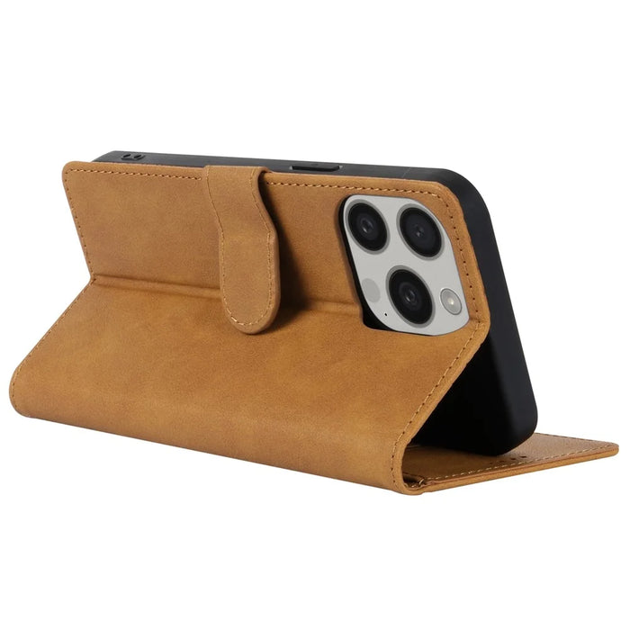 N.BEKUS CSJ-001 For iPhone 15 Pro Case Solid Color PU Leather Folio Phone Cover with Wallet - Brown - 4