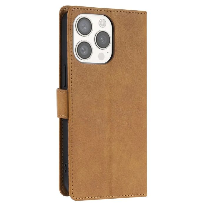 N.BEKUS CSJ-001 For iPhone 15 Pro Case Solid Color PU Leather Folio Phone Cover with Wallet - Brown - 6