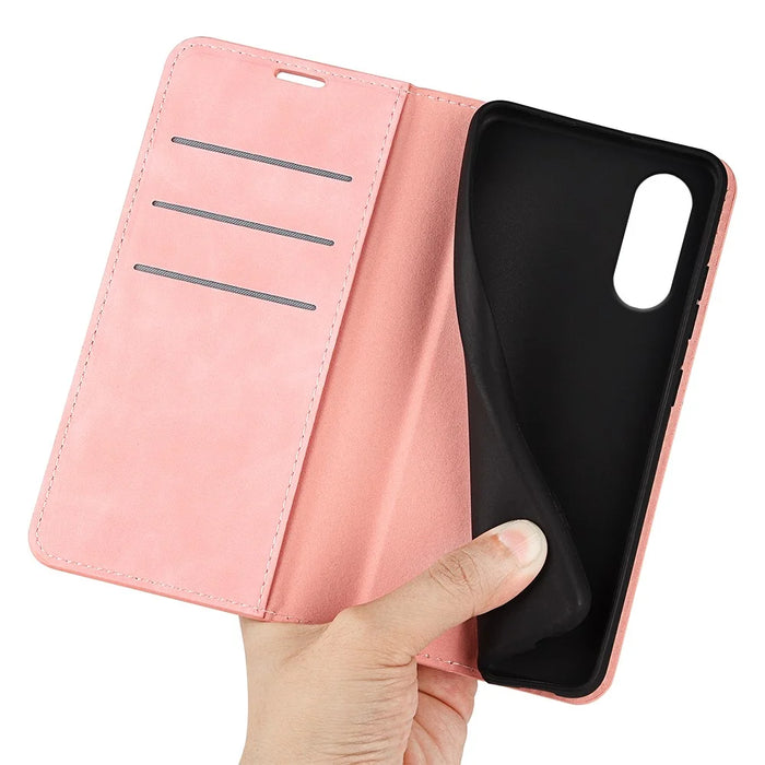 For Sony Xperia 10 VI Wallet Case PU Leather Folio Flip Phone Cover Mobile Accessories   - Pink - 4