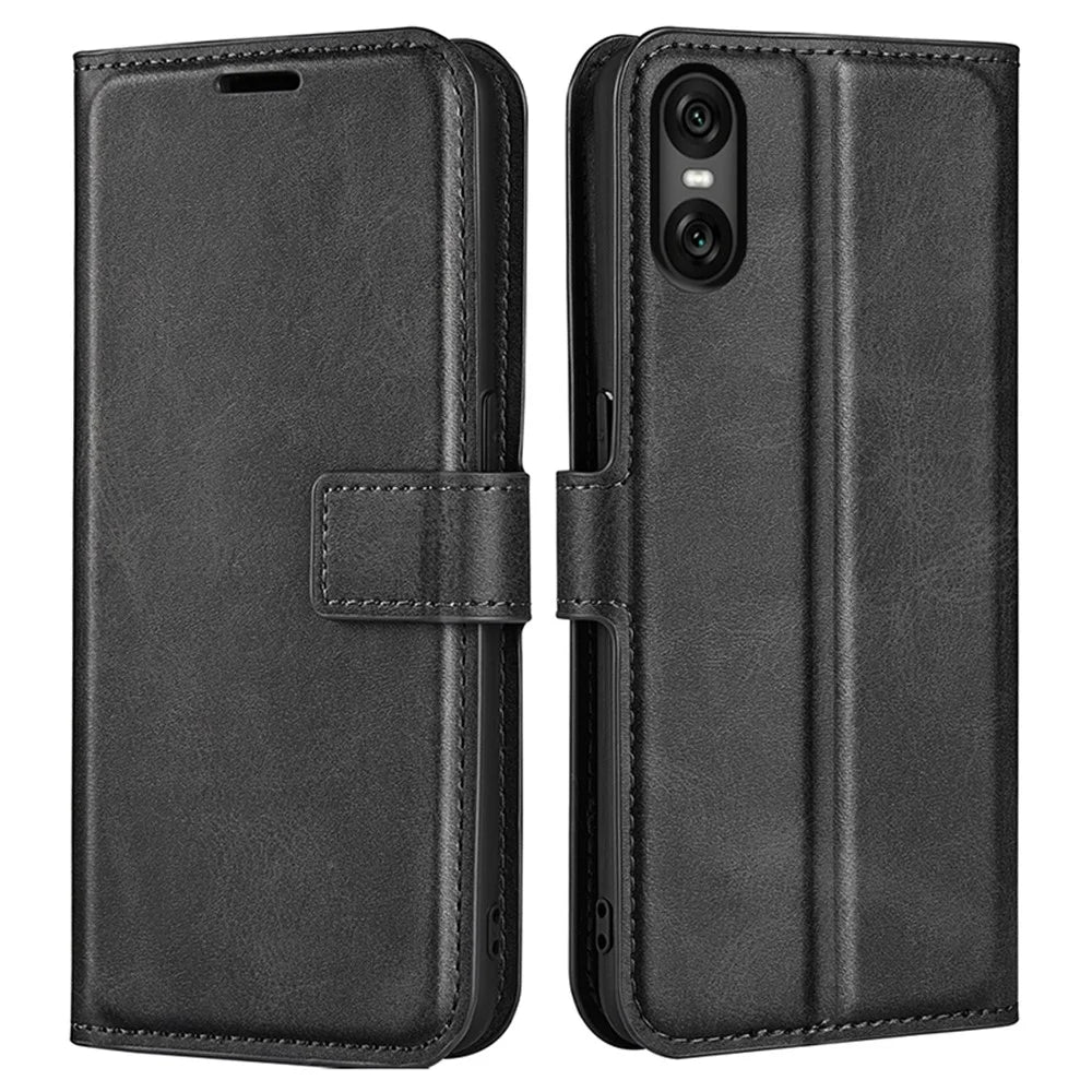 For Sony Xperia 10 VI Case Wallet Calf Texture Leather Phone Cover - Black - 1