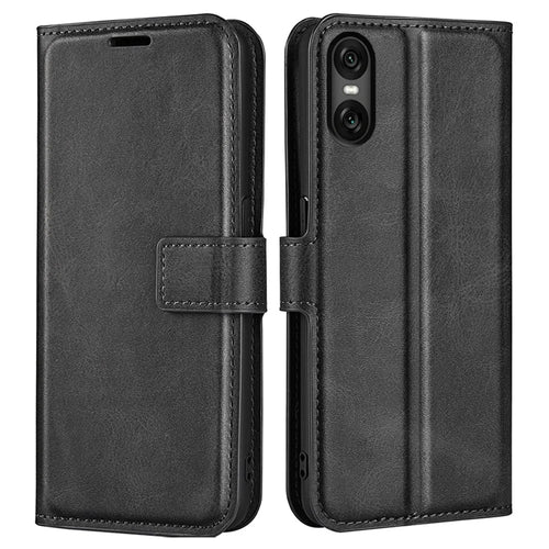 For Sony Xperia 10 VI Case Wallet Calf Texture Leather Phone Cover - Black - 1