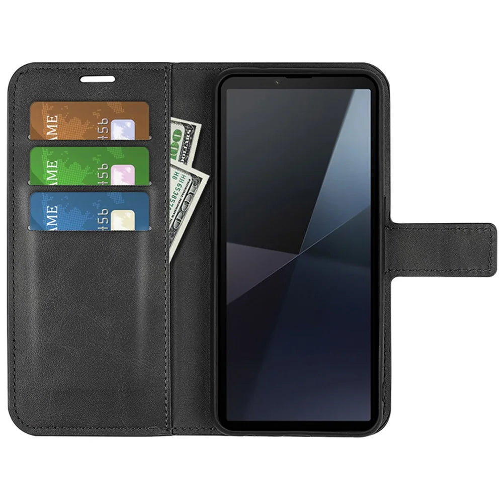 For Sony Xperia 10 VI Case Wallet Calf Texture Leather Phone Cover - Black - 2