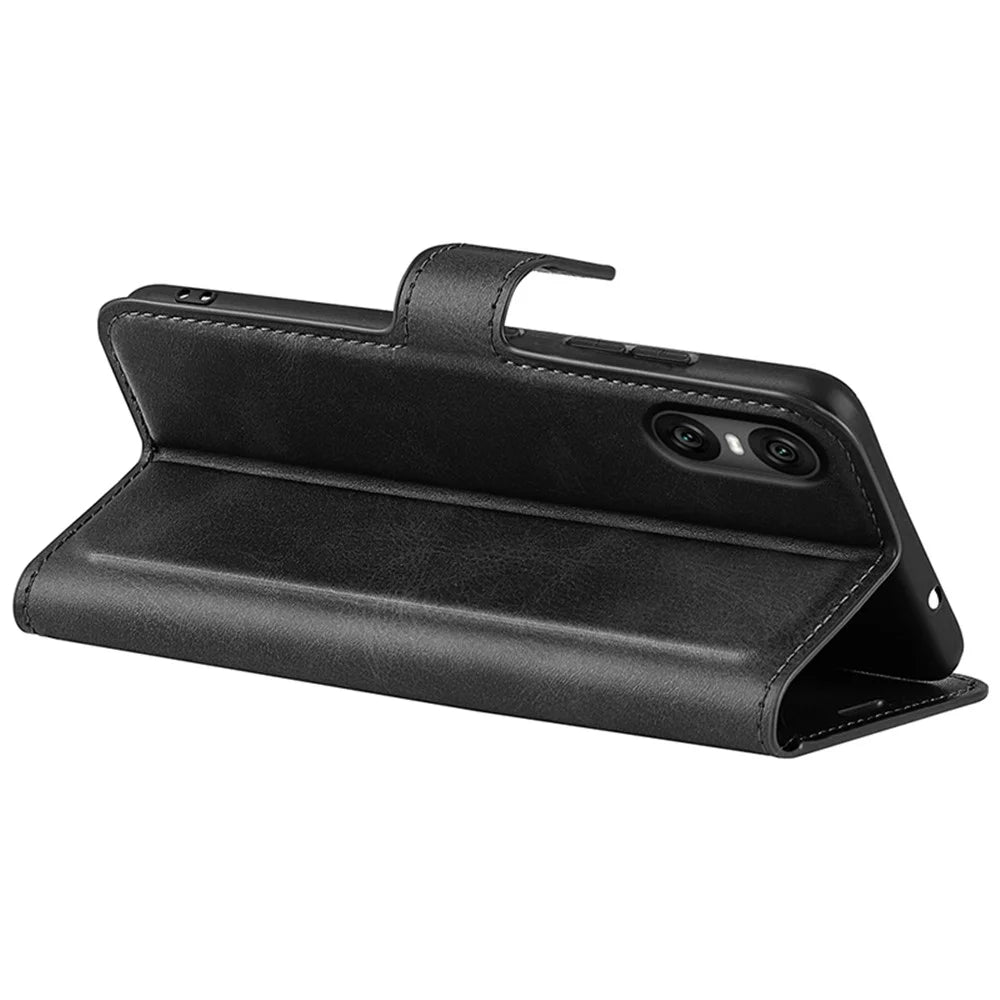 For Sony Xperia 10 VI Case Wallet Calf Texture Leather Phone Cover - Black - 4