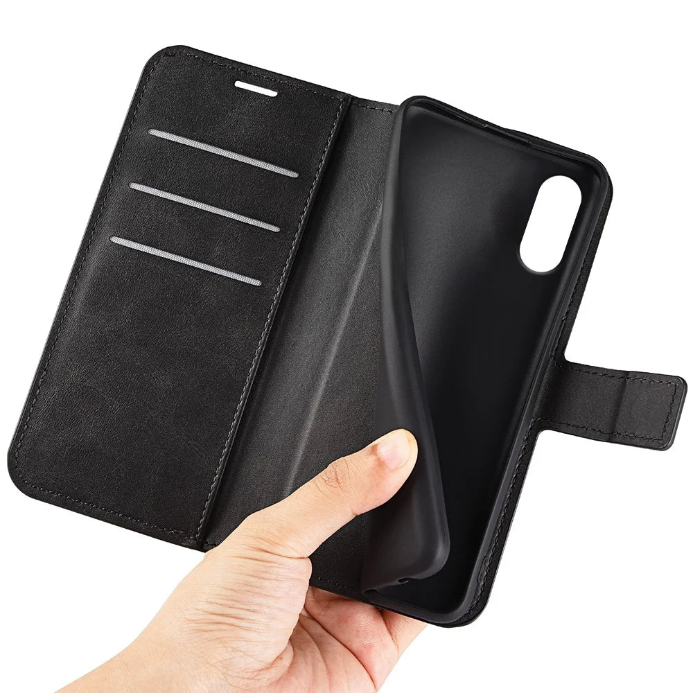 For Sony Xperia 10 VI Case Wallet Calf Texture Leather Phone Cover - Black - 5