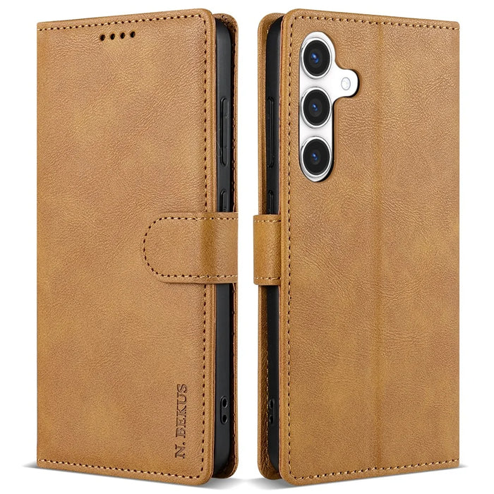 N.BEKUS CSJ-001 For Samsung Galaxy A34 5G Case PU Leather Cover with Wallet Stand - Brown - 1