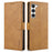 N.BEKUS CSJ-001 For Samsung Galaxy S23 Case Solid Color Leather Stand View Cover - Brown - 1