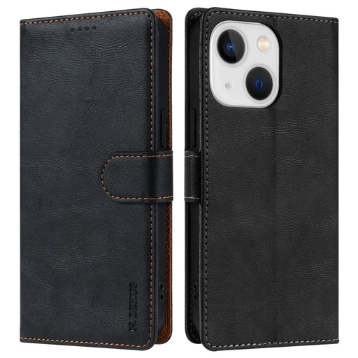 N.BEKUS CSJ-001 For iPhone 14 Phone Wallet Case PU Leather Folding Stand Cover - Black - 1