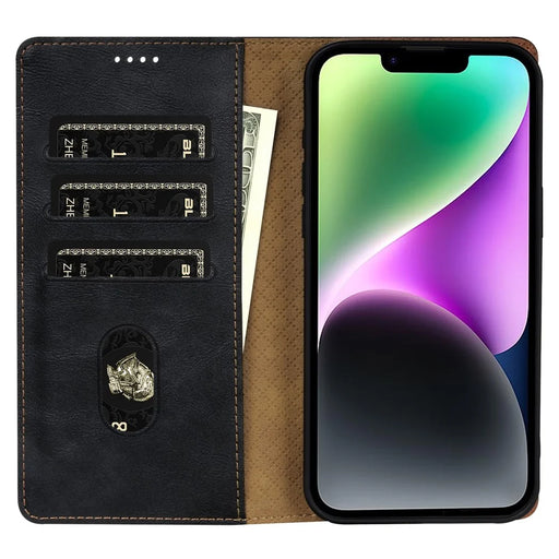 N.BEKUS CSJ-001 For iPhone 14 Phone Wallet Case PU Leather Folding Stand Cover - Black - 2