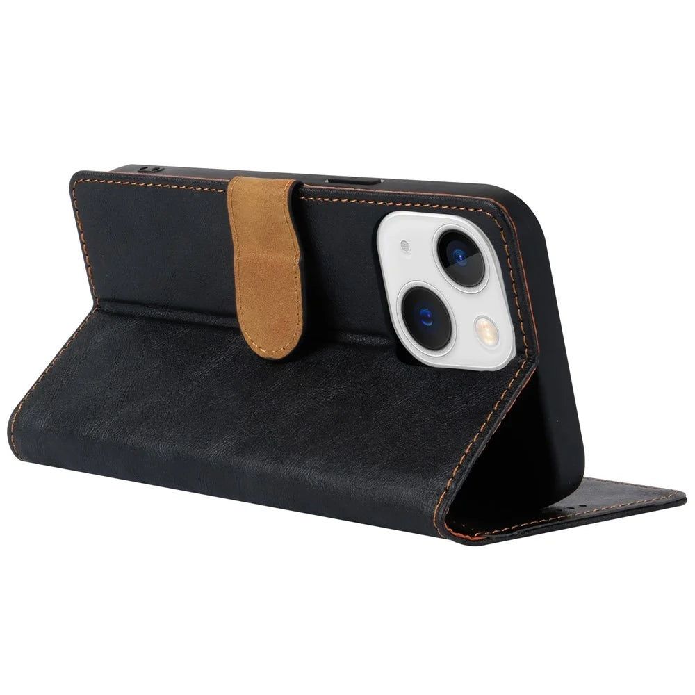 N.BEKUS CSJ-001 For iPhone 14 Phone Wallet Case PU Leather Folding Stand Cover - Black - 4