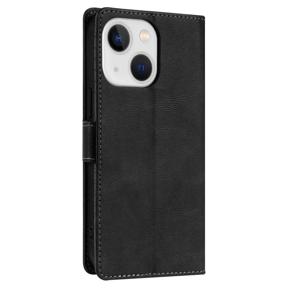 N.BEKUS CSJ-001 For iPhone 14 Phone Wallet Case PU Leather Folding Stand Cover - Black - 6