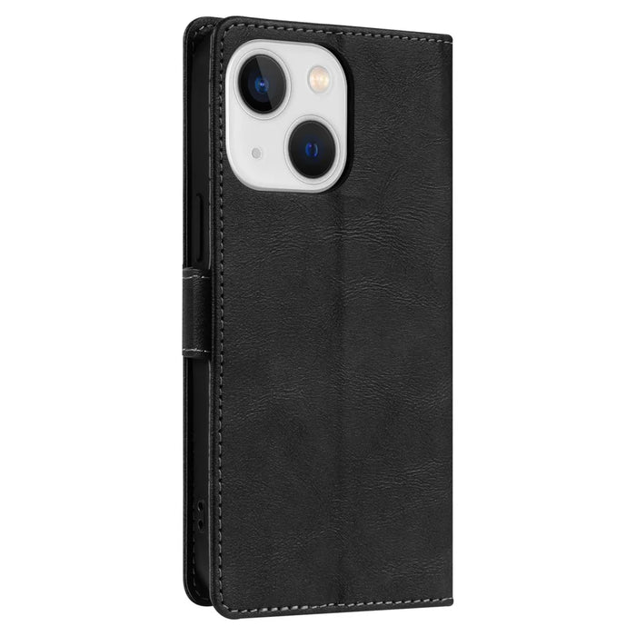 N.BEKUS CSJ-001 For iPhone 14 Phone Wallet Case PU Leather Folding Stand Cover - Black - 6