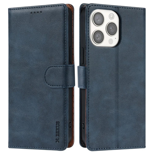 N.BEKUS CSJ-001 For iPhone 14 Pro Shockproof Case Solid Color Leather Wallet Phone Shell - Blue - 1