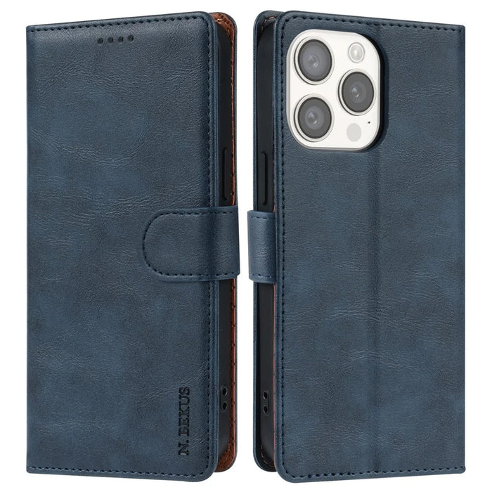 N.BEKUS CSJ-001 For iPhone 14 Pro Shockproof Case Solid Color Leather Wallet Phone Shell - Blue - 1