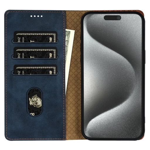 N.BEKUS CSJ-001 For iPhone 14 Pro Shockproof Case Solid Color Leather Wallet Phone Shell - Blue - 2