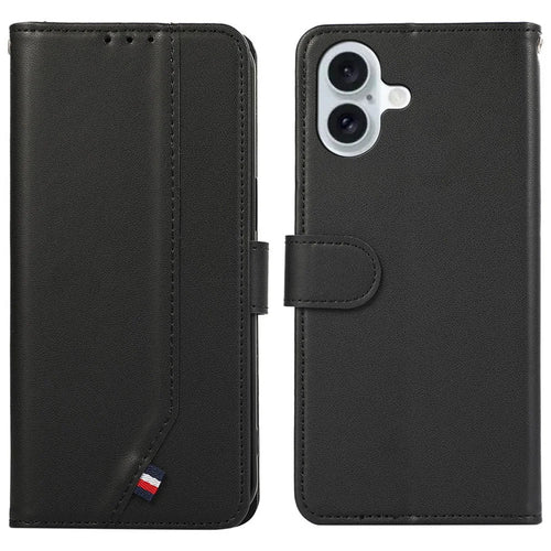 For iPhone 16 Case RFID Blocking Card Slots Leather Stand Phone Cover - Black - 1