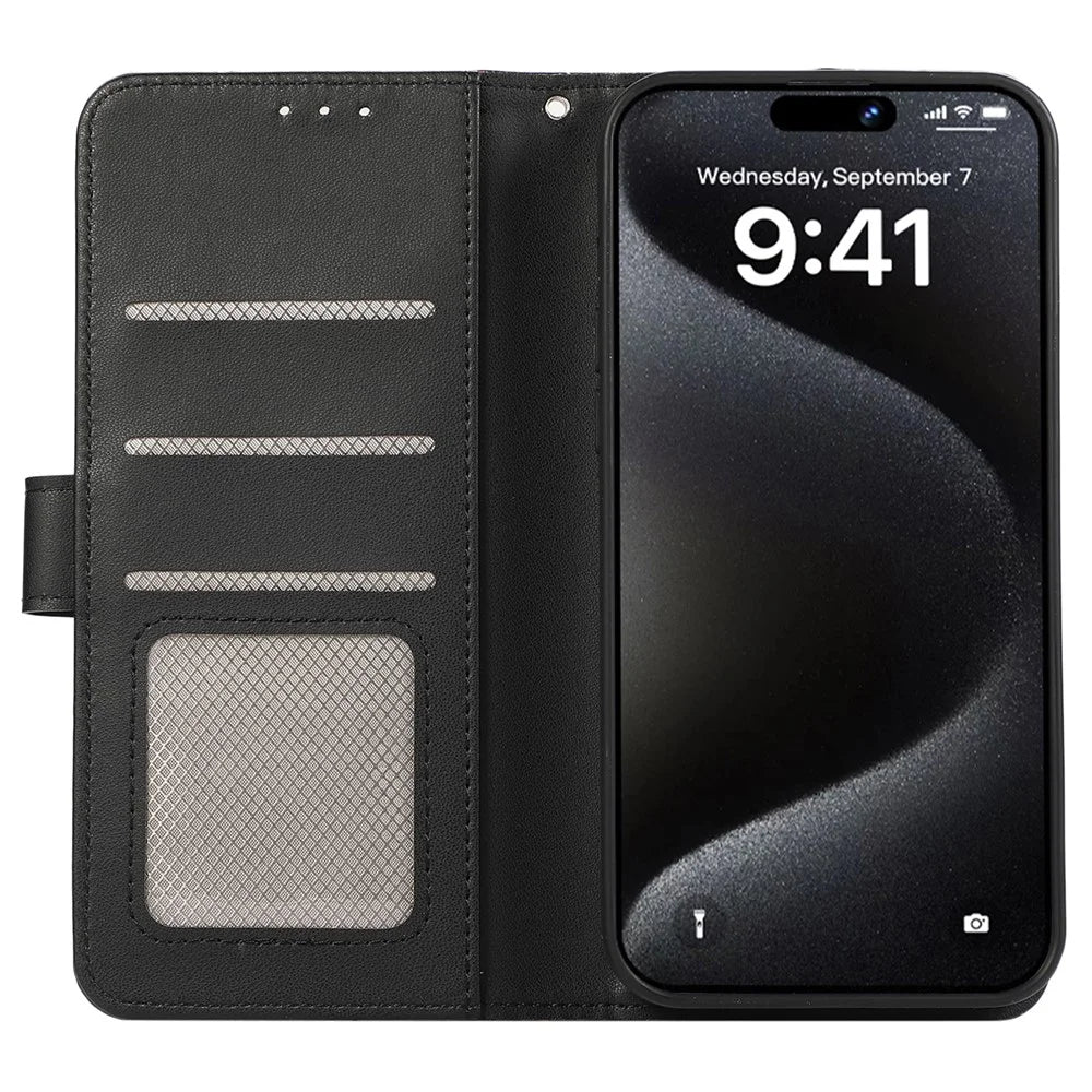 For iPhone 16 Case RFID Blocking Card Slots Leather Stand Phone Cover - Black - 2
