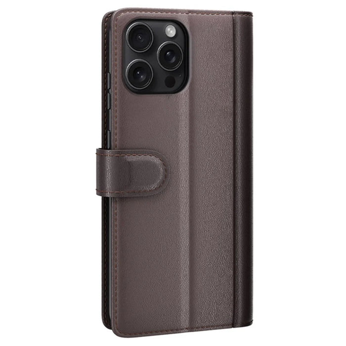 For iPhone 16 Pro Max Case Genuine Split Leather Phone Cover with Wallet Stand - Brown - 7