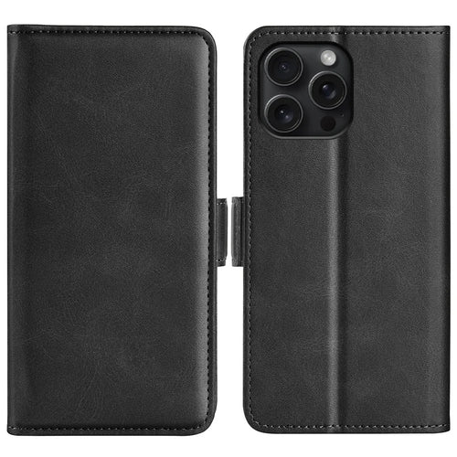 For iPhone 16 Pro Max Case Folio Flip Leather Wallet Stand Phone Cover - Black - 1