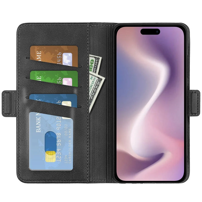 For iPhone 16 Pro Max Case Folio Flip Leather Wallet Stand Phone Cover - Black - 2