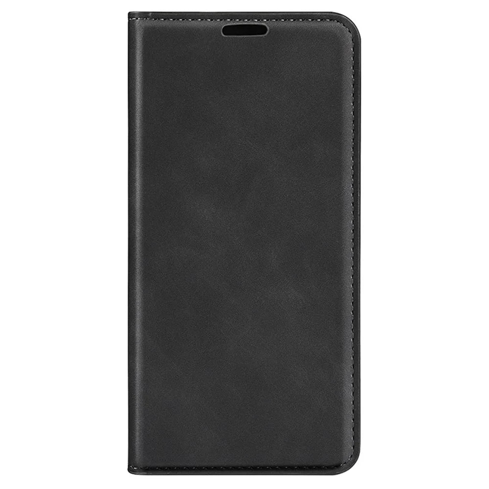 For iPhone 16 Pro Max Case Skin-Feel PU Leather Phone Cover Folding Stand Magnetic Absorption - Black - 6