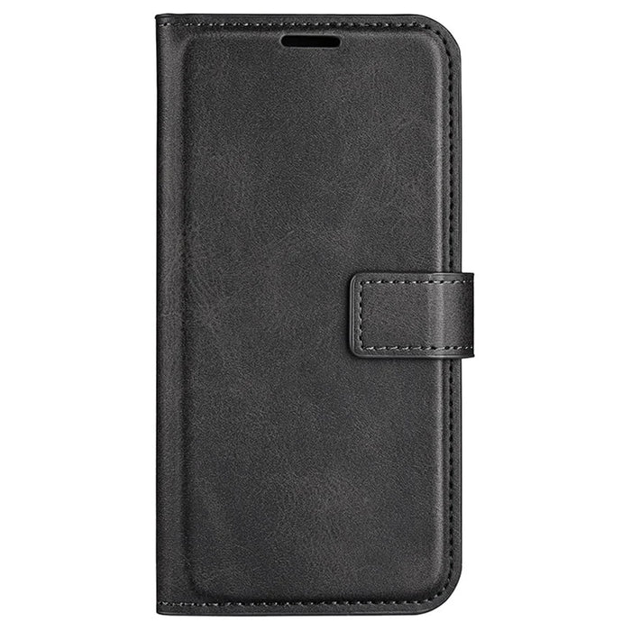 For iPhone 16 Pro Max Case Calf Texture PU Leather Folio Flip Wallet Phone Cover - Black - 6