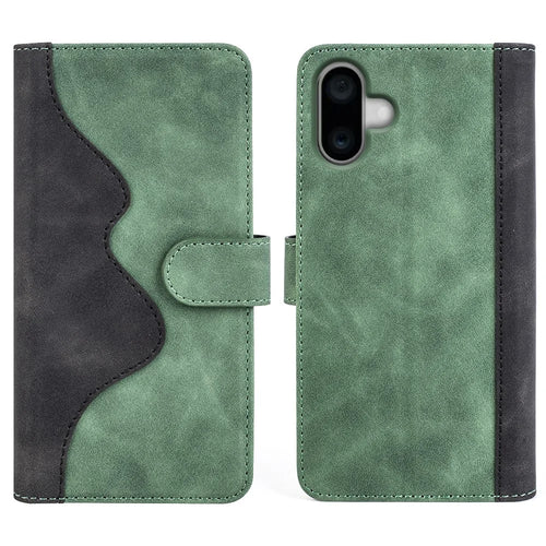For iPhone 16 Plus Case Wallet Dual Color Flip Leather Phone Cover - Green - 1