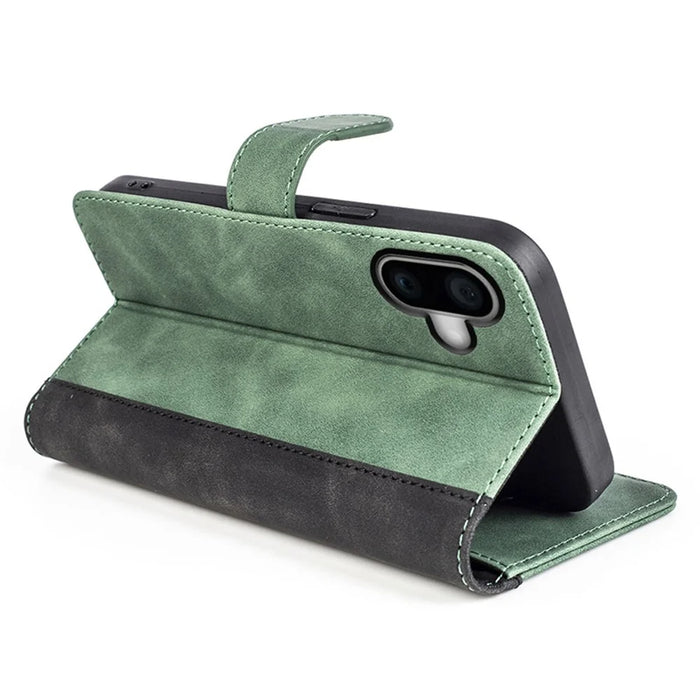 For iPhone 16 Plus Case Wallet Dual Color Flip Leather Phone Cover - Green - 3