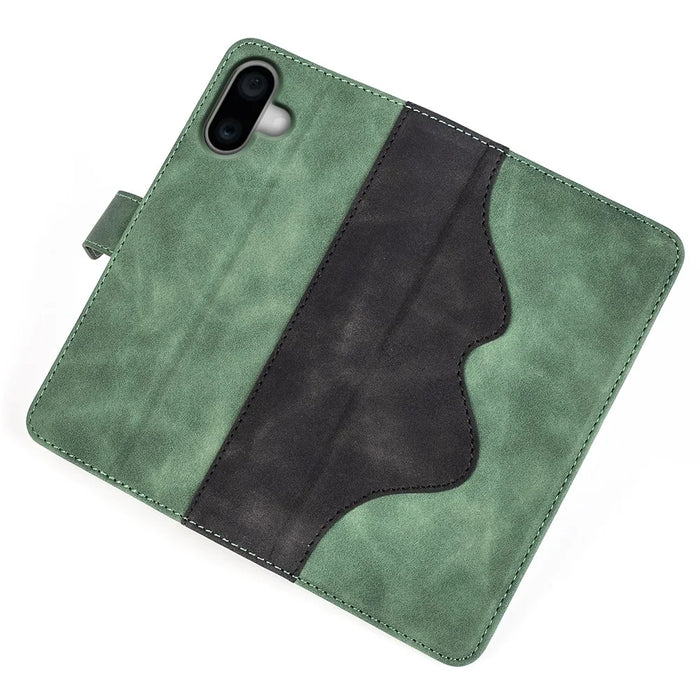 For iPhone 16 Plus Case Wallet Dual Color Flip Leather Phone Cover - Green - 4