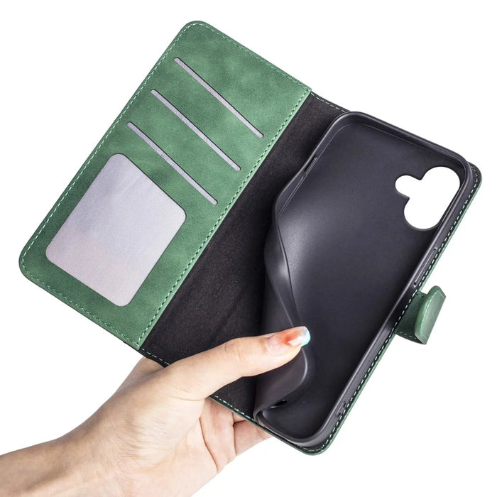 For iPhone 16 Plus Case Wallet Dual Color Flip Leather Phone Cover - Green - 5
