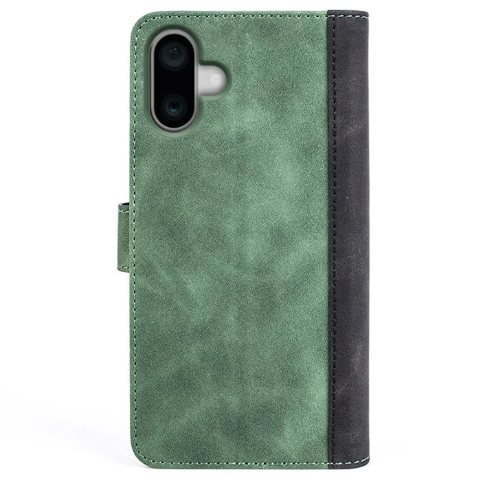 For iPhone 16 Plus Case Wallet Dual Color Flip Leather Phone Cover - Green - 7