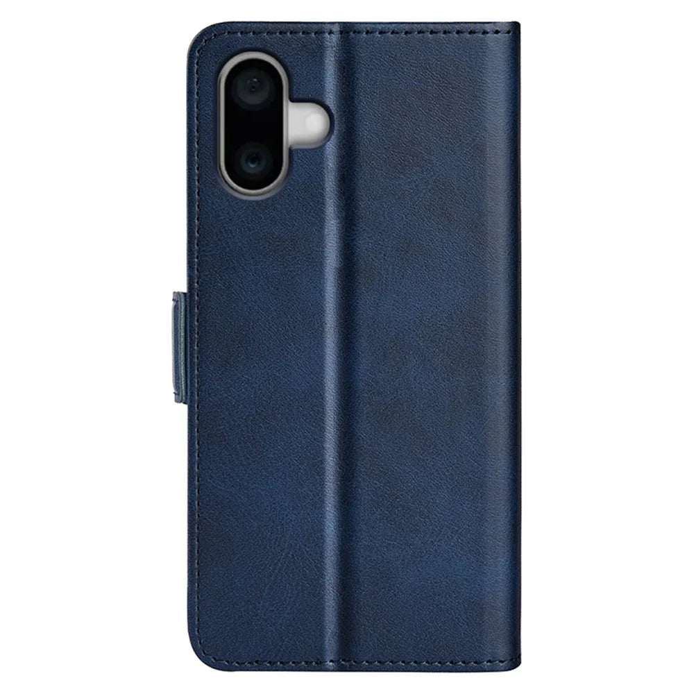 For iPhone 16 Plus Case Folio Flip Leather Wallet Stand Phone Cover - Blue - 6