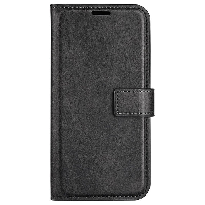 For iPhone 16 Plus Case Calf Texture PU Leather Phone Cover with Card Holder Stand - Black - 6