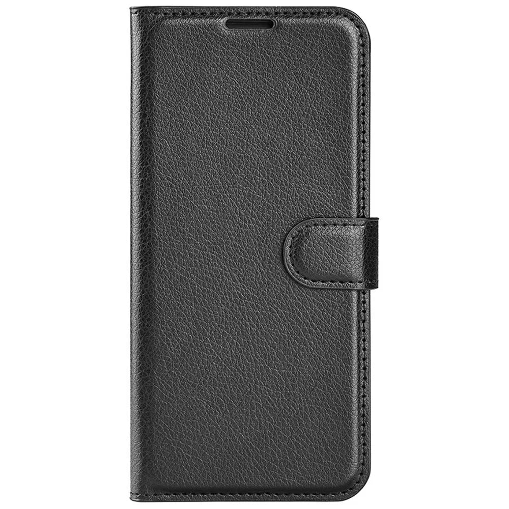 For iPhone 16 Plus Case Litchi Texture Leather Phone Cover Horizontal Viewing Stand - Black - 6
