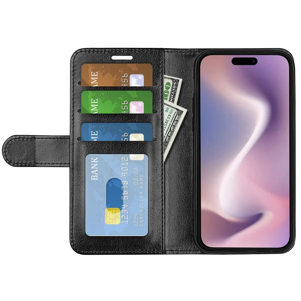 For iPhone 16 Plus Case Crazy Horse Texture Leather Phone Cover Horizontal Viewing Stand - Black - 2