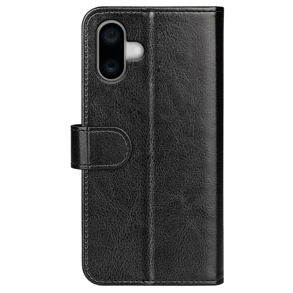 For iPhone 16 Plus Case Crazy Horse Texture Leather Phone Cover Horizontal Viewing Stand - Black - 7