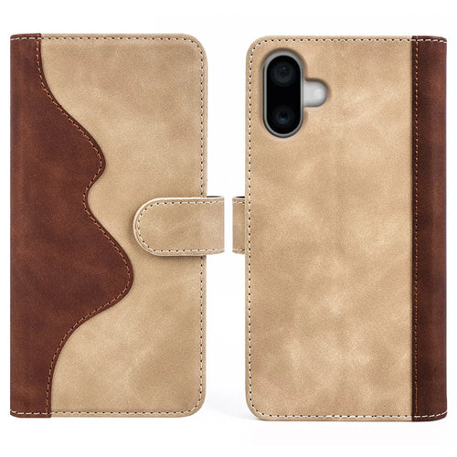 For iPhone 16 Case Wallet Dual Color Flip Leather Phone Cover - Yellow - 1