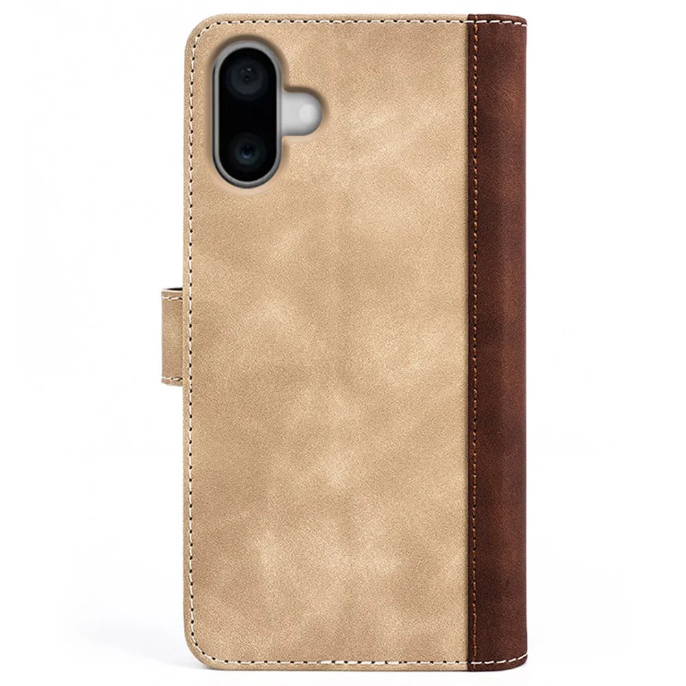 For iPhone 16 Case Wallet Dual Color Flip Leather Phone Cover - Yellow - 7