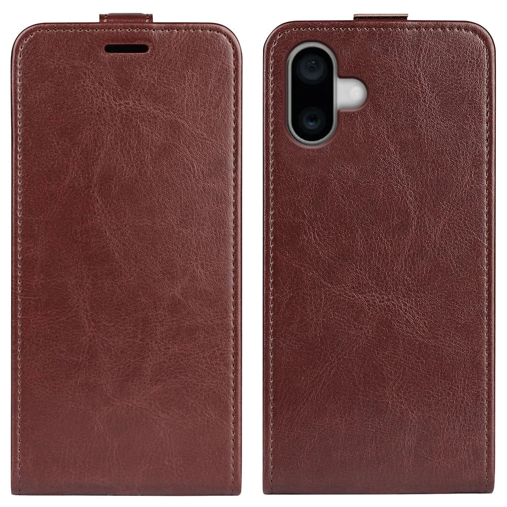 For iPhone 16 Case Card Slots Vertical Flip PU Leather Phone Cover - Brown - 1