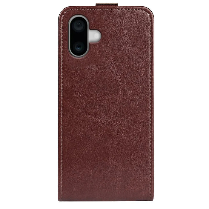 For iPhone 16 Case Card Slots Vertical Flip PU Leather Phone Cover - Brown - 6