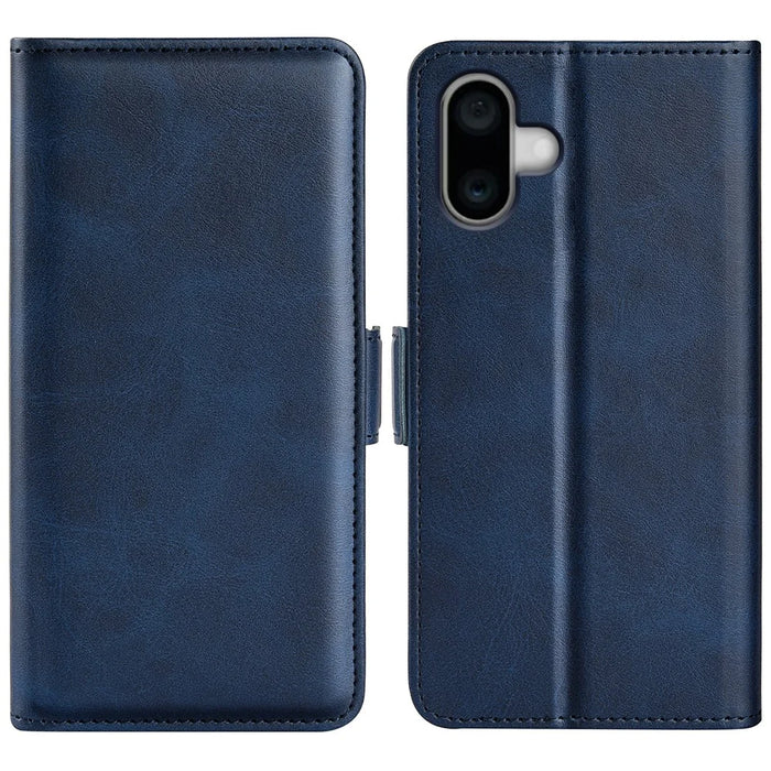 For iPhone 16 Case Folio Flip Leather Wallet Stand Phone Cover - Blue - 1