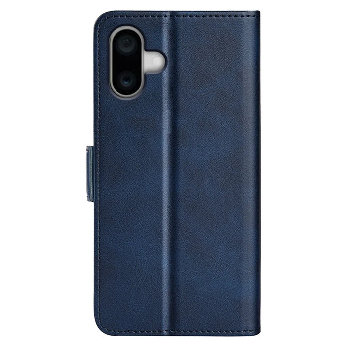 For iPhone 16 Case Folio Flip Leather Wallet Stand Phone Cover - Blue - 6