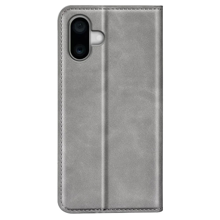 For iPhone 16 Case Card Slots Wallet Skin-Feel PU Leather Phone Cover - Grey - 6